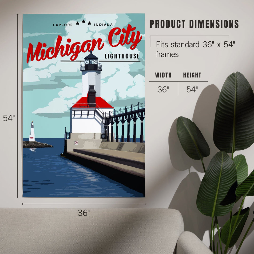 Indiana, Michigan City Lighthouse and Pier, Art & Giclee Prints - Lantern Press