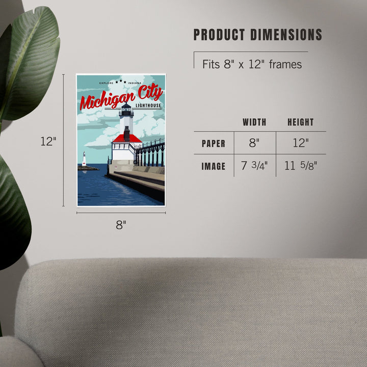 Indiana, Michigan City Lighthouse and Pier, Art & Giclee Prints - Lantern Press