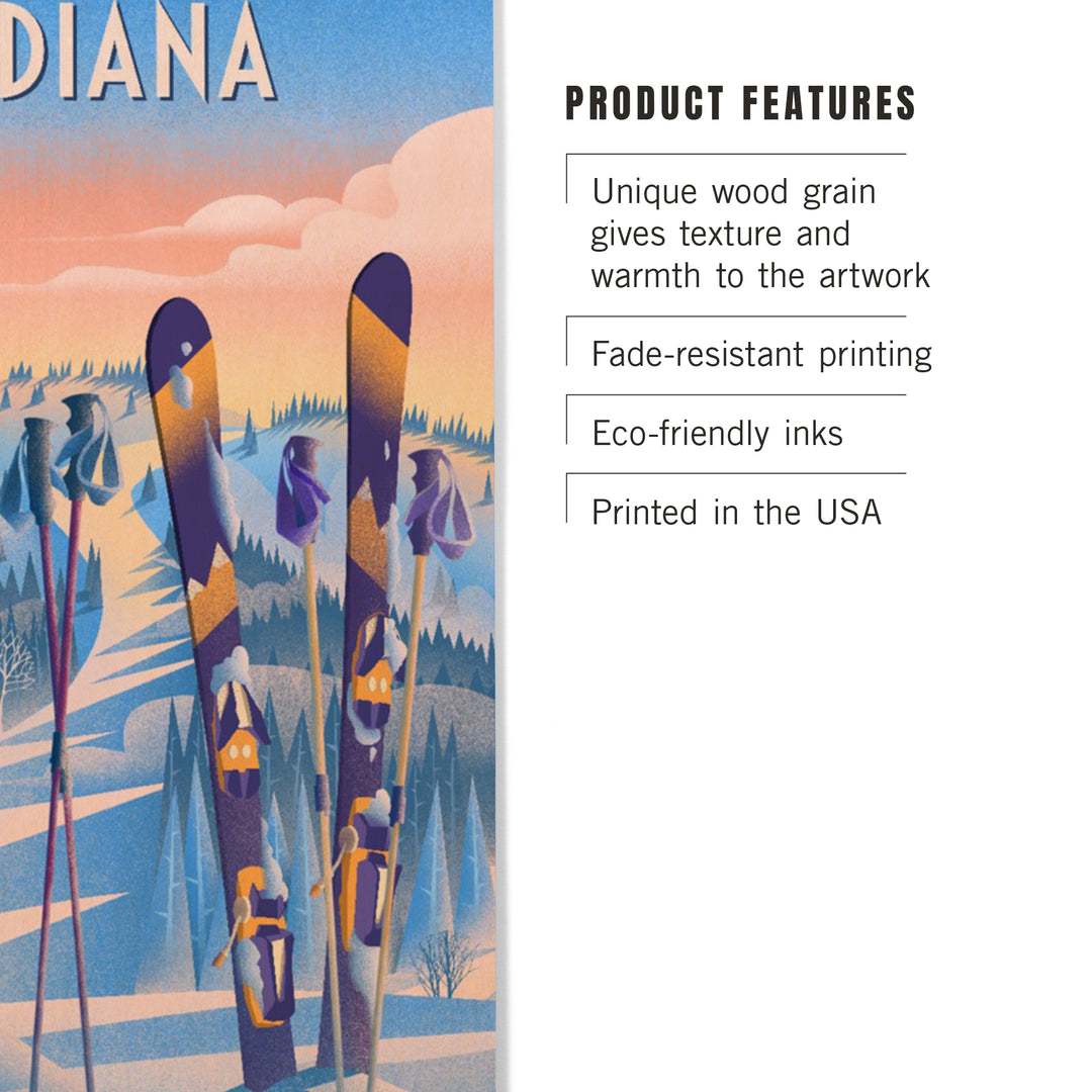 Indiana, Prepare for Takeoff, Skis in Snowbank, Wood Signs and Postcards Wood Lantern Press