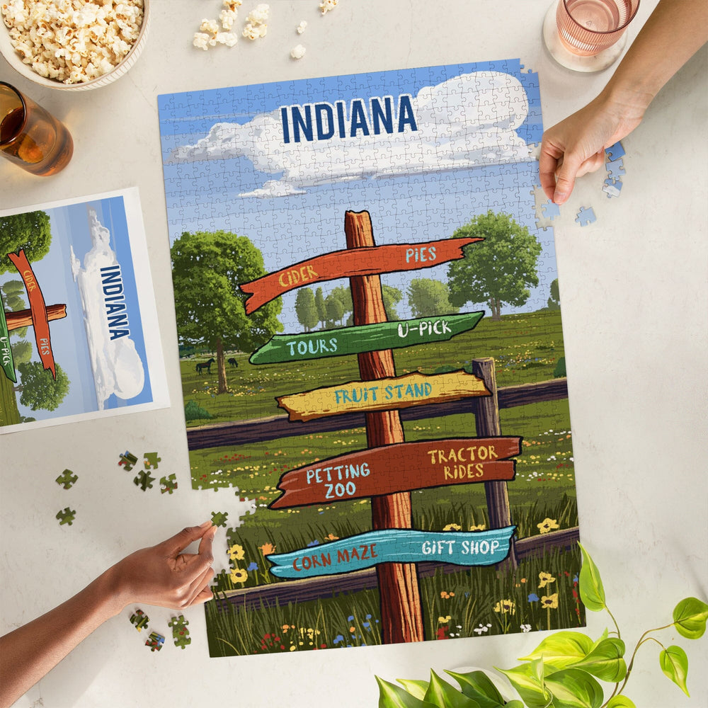 Indiana, Signpost, Orchard, Jigsaw Puzzle Puzzle Lantern Press