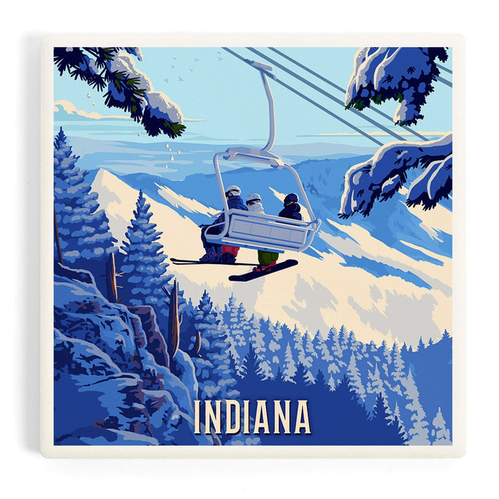 Indiana, Ski Lift Above The Trees, Coasters Coasters Lantern Press Coaster