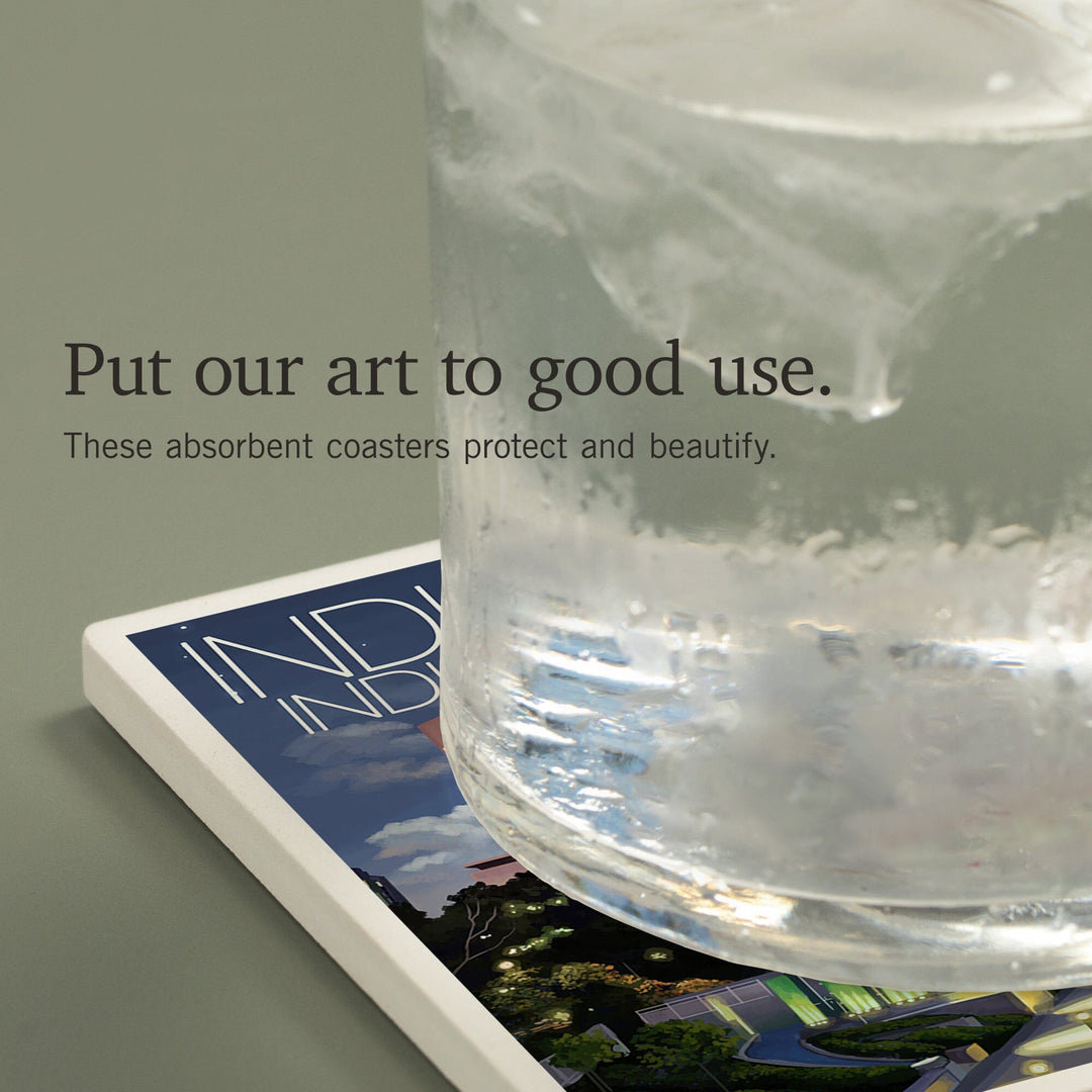 Indianapolis, Indiana, Indianapolis at Night Circle City, Coasters Coasters Lantern Press