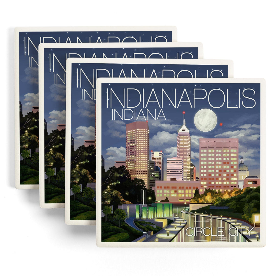 Indianapolis, Indiana, Indianapolis at Night Circle City, Coasters Coasters Lantern Press