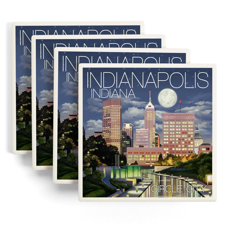 Indianapolis, Indiana, Indianapolis at Night Circle City, Coasters Coasters Lantern Press