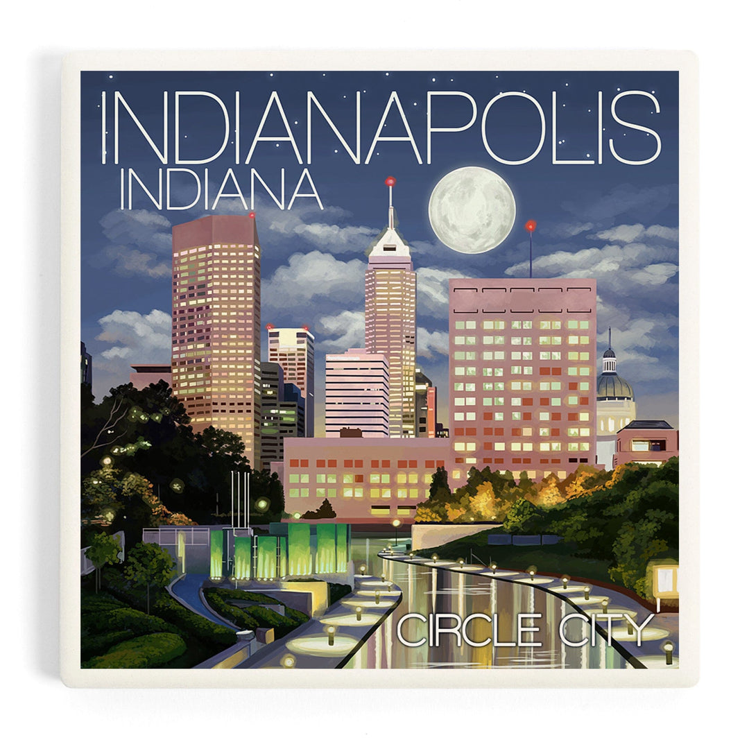 Indianapolis, Indiana, Indianapolis at Night Circle City, Coasters Coasters Lantern Press Coaster
