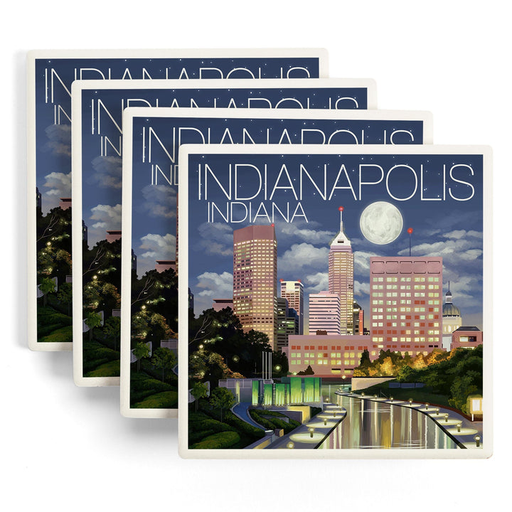 Indianapolis, Indiana, Indianapolis at Night, Coasters Coasters Lantern Press