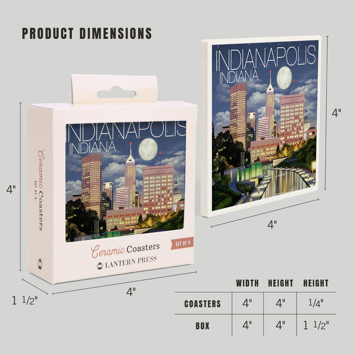 Indianapolis, Indiana, Indianapolis at Night, Coasters Coasters Lantern Press