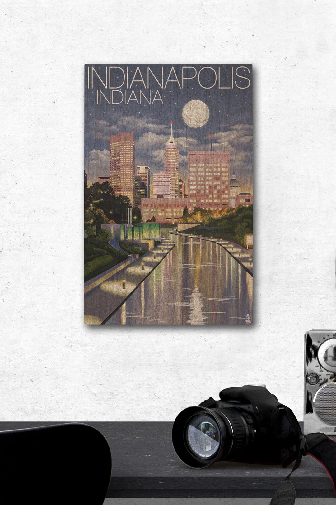 Indianapolis, Indiana, Indianapolis at Night, Lantern Press Artwork, Wood Signs and Postcards - Lantern Press