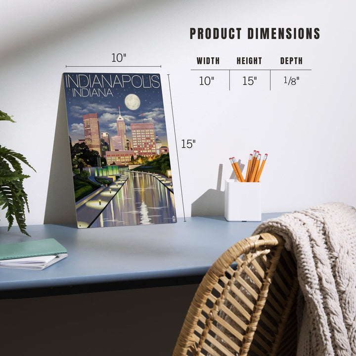 Indianapolis, Indiana, Indianapolis at Night, Lantern Press Artwork, Wood Signs and Postcards - Lantern Press