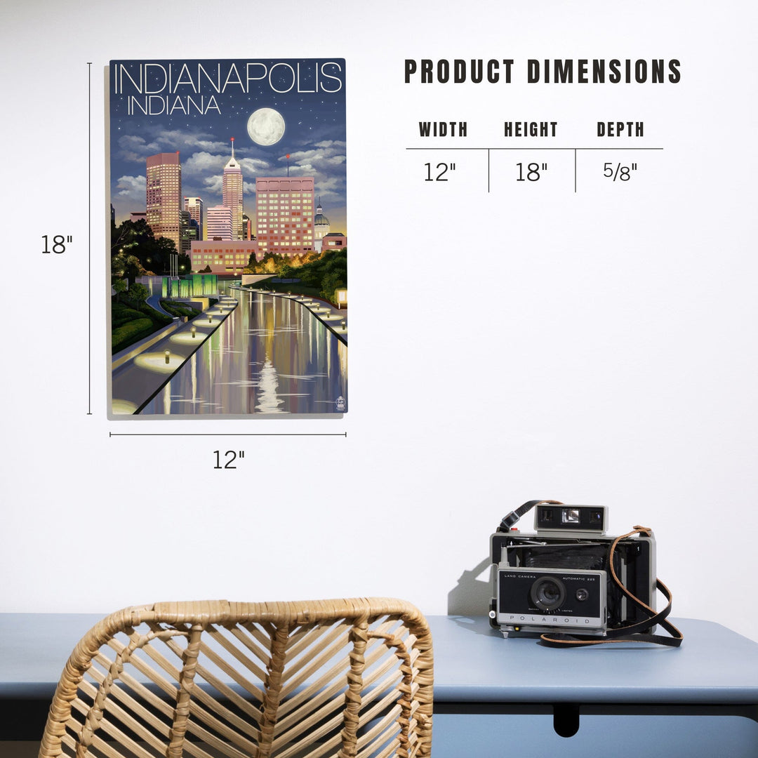 Indianapolis, Indiana, Indianapolis at Night, Lantern Press Artwork, Wood Signs and Postcards - Lantern Press