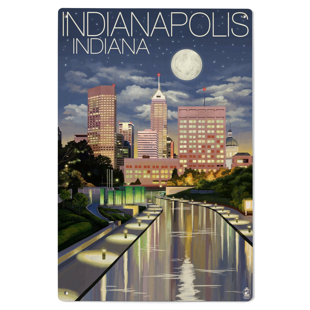 Indianapolis, Indiana, Indianapolis at Night, Lantern Press Artwork, Wood Signs and Postcards - Lantern Press
