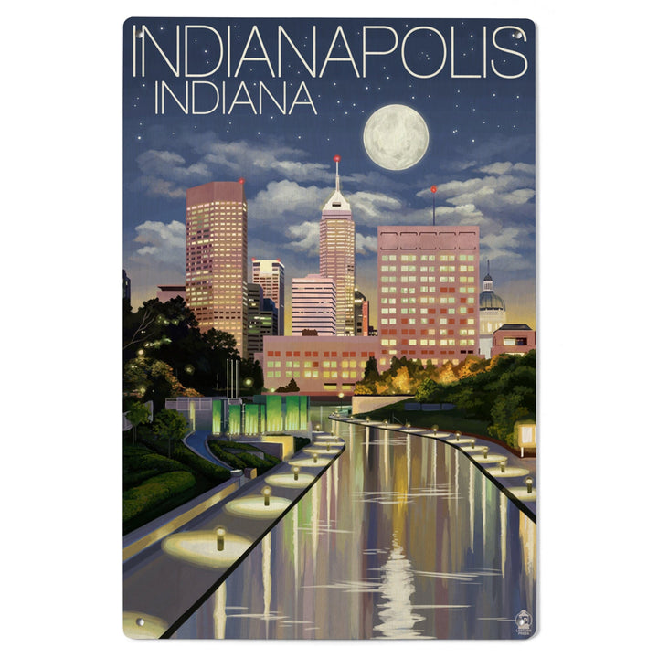 Indianapolis, Indiana, Indianapolis at Night, Lantern Press Artwork, Wood Signs and Postcards - Lantern Press