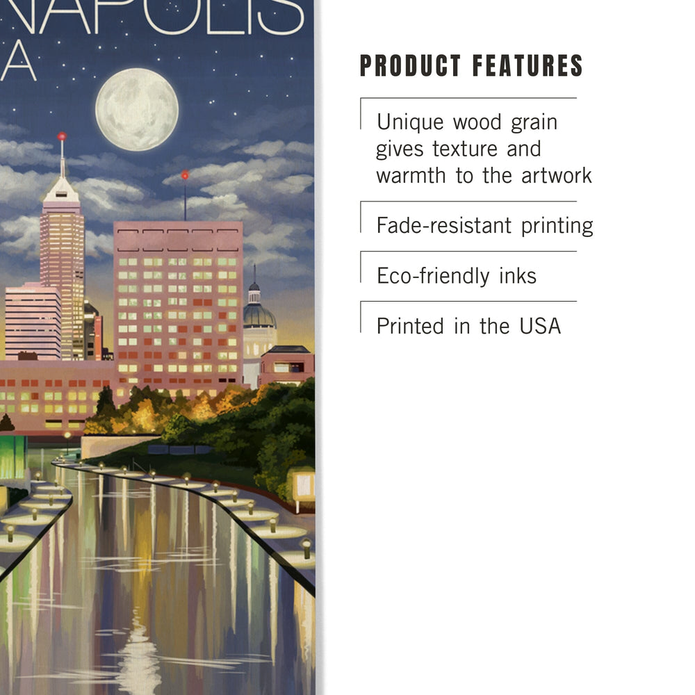 Indianapolis, Indiana, Indianapolis at Night, Lantern Press Artwork, Wood Signs and Postcards - Lantern Press
