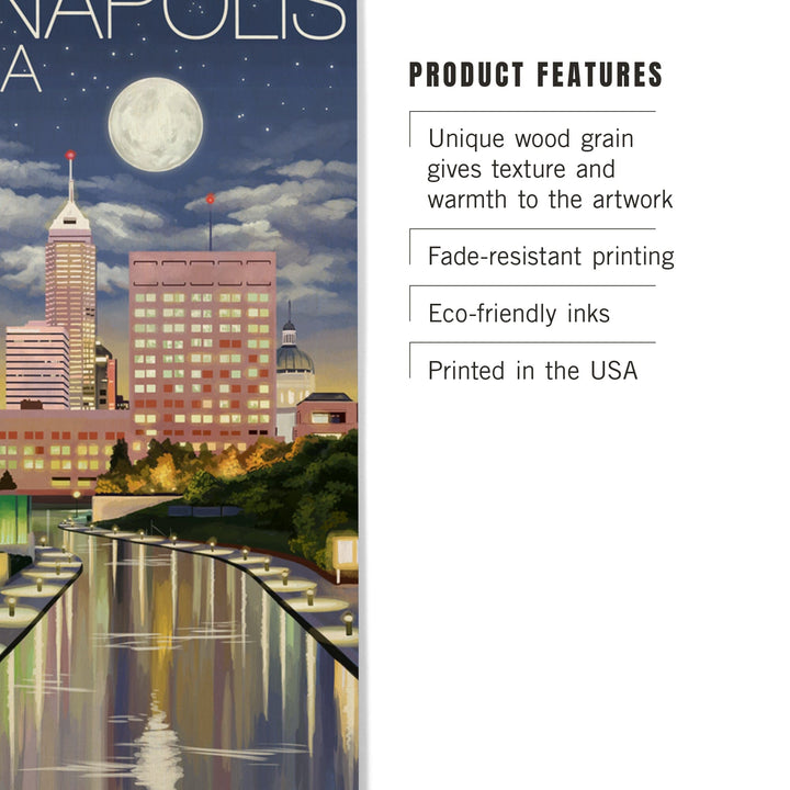Indianapolis, Indiana, Indianapolis at Night, Lantern Press Artwork, Wood Signs and Postcards - Lantern Press