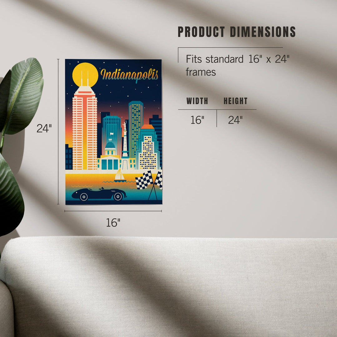 Indianapolis, Indiana, Retro Skyline Chromatic Series, Art & Giclee Prints - Lantern Press