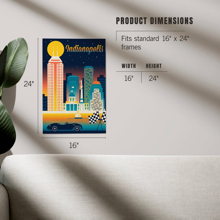 Indianapolis, Indiana, Retro Skyline Chromatic Series, Art & Giclee Prints - Lantern Press