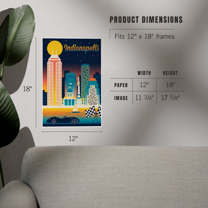 Indianapolis, Indiana, Retro Skyline Chromatic Series, Art & Giclee Prints - Lantern Press