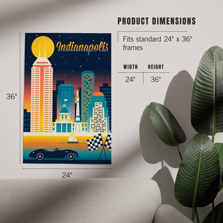 Indianapolis, Indiana, Retro Skyline Chromatic Series, Art & Giclee Prints - Lantern Press
