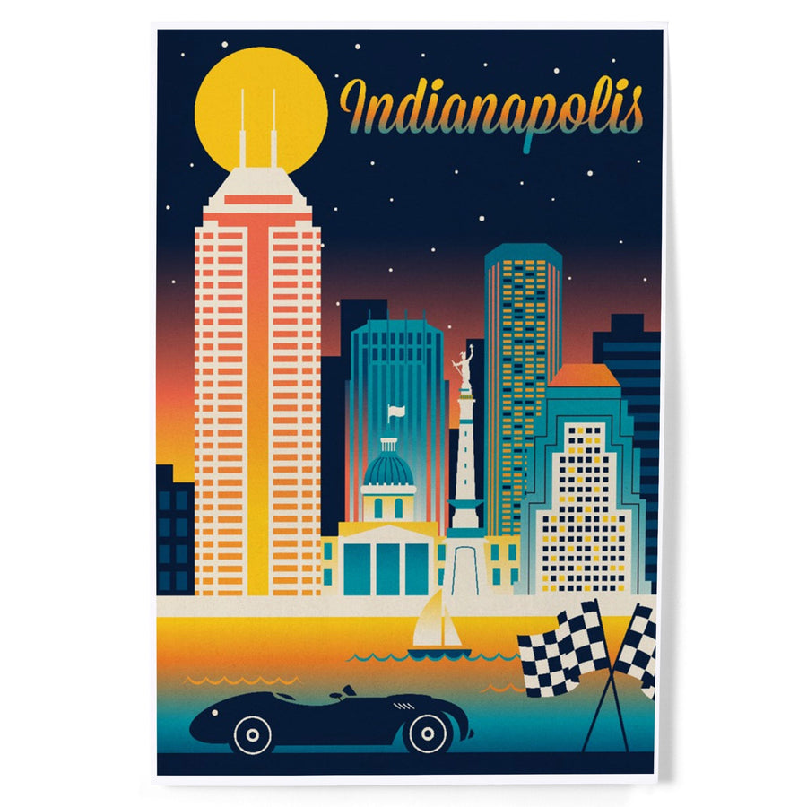 Indianapolis, Indiana, Retro Skyline Chromatic Series, Art & Giclee Prints - Lantern Press