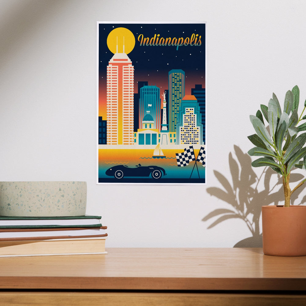Indianapolis, Indiana, Retro Skyline Chromatic Series, Art & Giclee Prints - Lantern Press