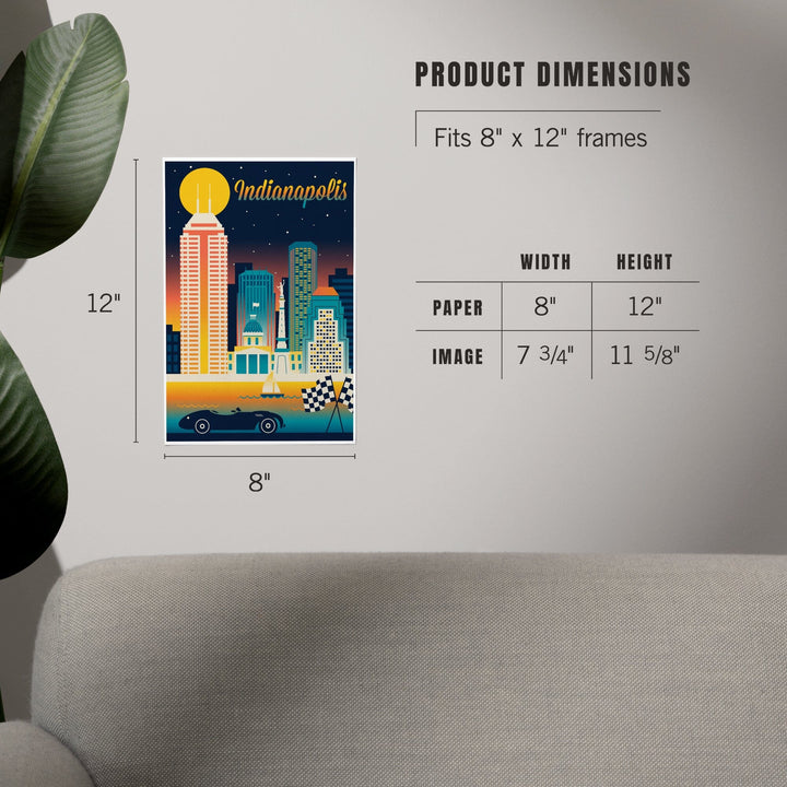 Indianapolis, Indiana, Retro Skyline Chromatic Series, Art & Giclee Prints - Lantern Press