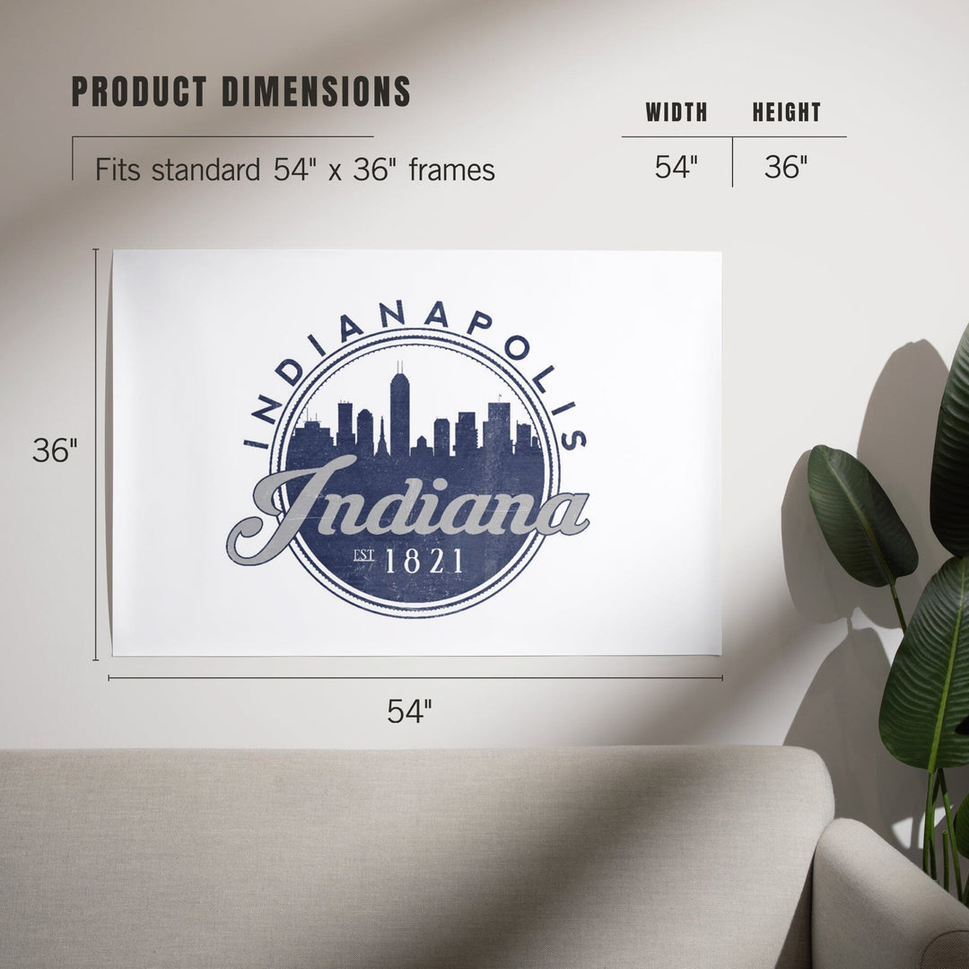 Indianapolis, Indiana, Skyline Seal (Blue), Established 1821, Art & Giclee Prints - Lantern Press