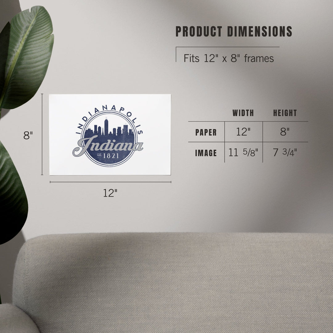 Indianapolis, Indiana, Skyline Seal (Blue), Established 1821, Art & Giclee Prints - Lantern Press