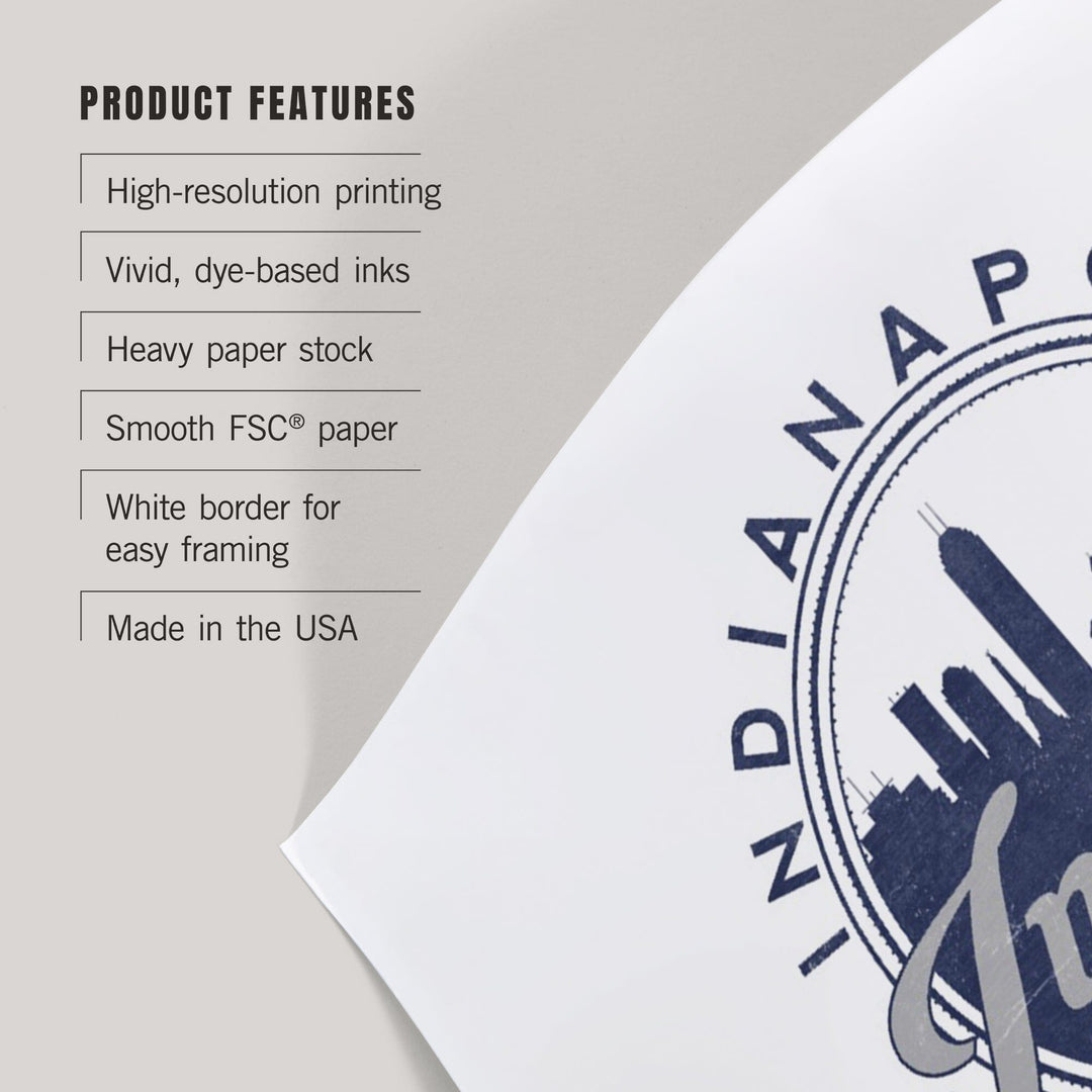 Indianapolis, Indiana, Skyline Seal (Blue), Established 1821, Art & Giclee Prints - Lantern Press