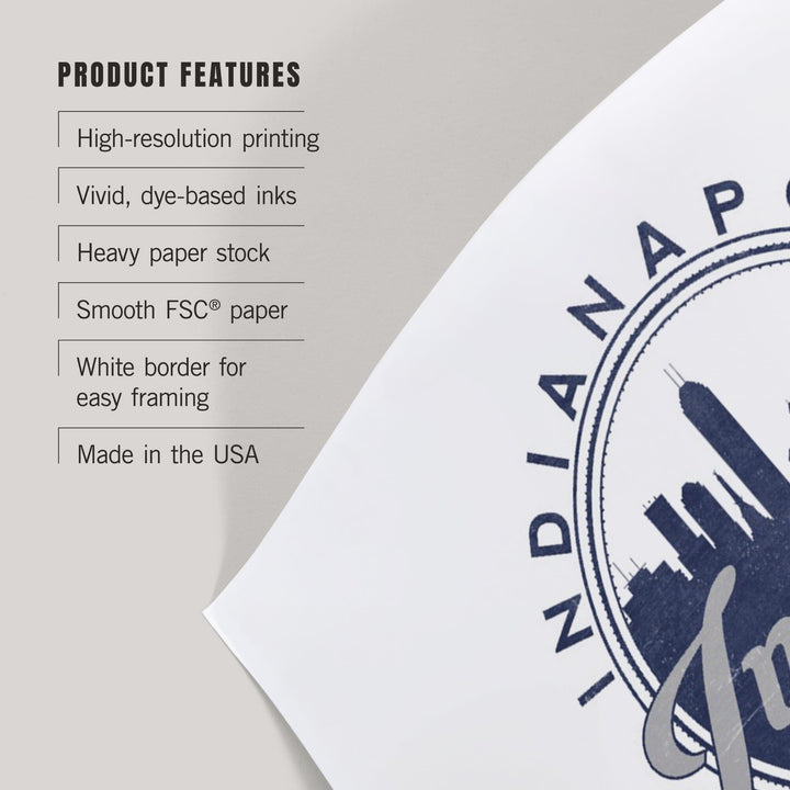 Indianapolis, Indiana, Skyline Seal (Blue), Established 1821, Art & Giclee Prints - Lantern Press