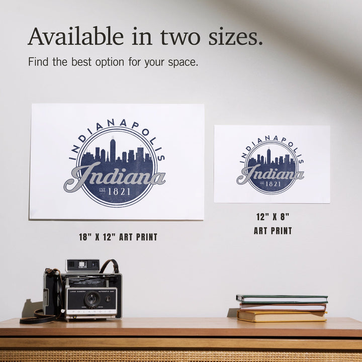 Indianapolis, Indiana, Skyline Seal (Blue), Established 1821, Art & Giclee Prints - Lantern Press