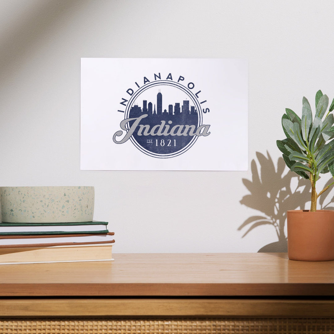 Indianapolis, Indiana, Skyline Seal (Blue), Established 1821, Art & Giclee Prints - Lantern Press