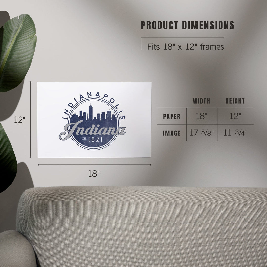 Indianapolis, Indiana, Skyline Seal (Blue), Established 1821, Art & Giclee Prints - Lantern Press