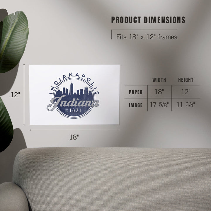 Indianapolis, Indiana, Skyline Seal (Blue), Established 1821, Art & Giclee Prints - Lantern Press