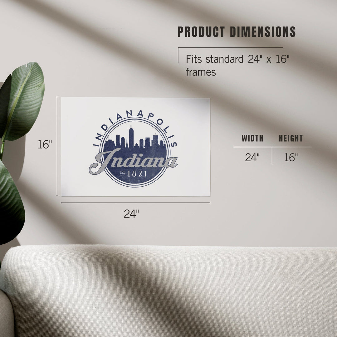 Indianapolis, Indiana, Skyline Seal (Blue), Established 1821, Art & Giclee Prints - Lantern Press