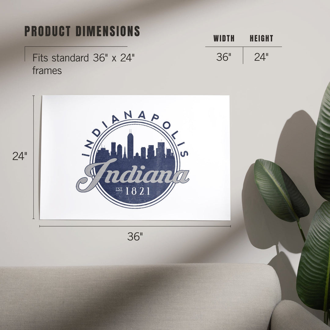 Indianapolis, Indiana, Skyline Seal (Blue), Established 1821, Art & Giclee Prints - Lantern Press