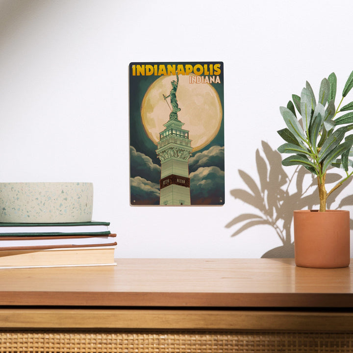 Indianapolis, Indiana, Soldiers' and Sailors' Monument & Moon, Lantern Press Artwork, Wood Signs and Postcards - Lantern Press