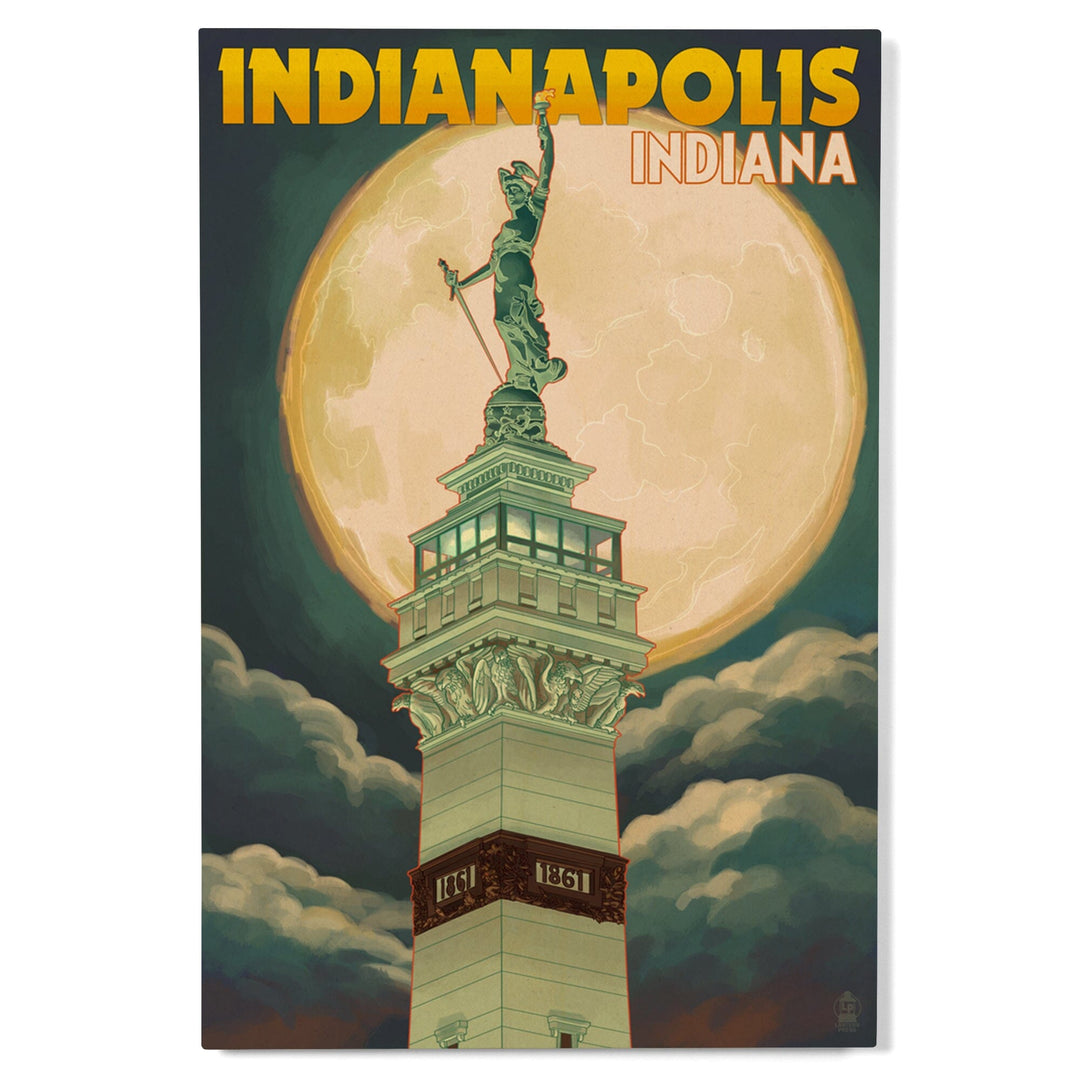 Indianapolis, Indiana, Soldiers' and Sailors' Monument & Moon, Lantern Press Artwork, Wood Signs and Postcards - Lantern Press