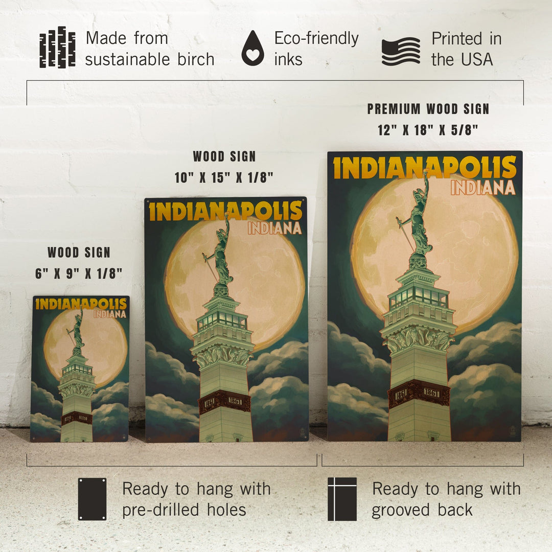 Indianapolis, Indiana, Soldiers' and Sailors' Monument & Moon, Lantern Press Artwork, Wood Signs and Postcards - Lantern Press