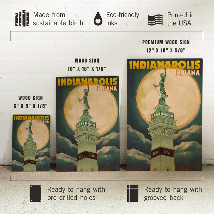 Indianapolis, Indiana, Soldiers' and Sailors' Monument & Moon, Lantern Press Artwork, Wood Signs and Postcards - Lantern Press