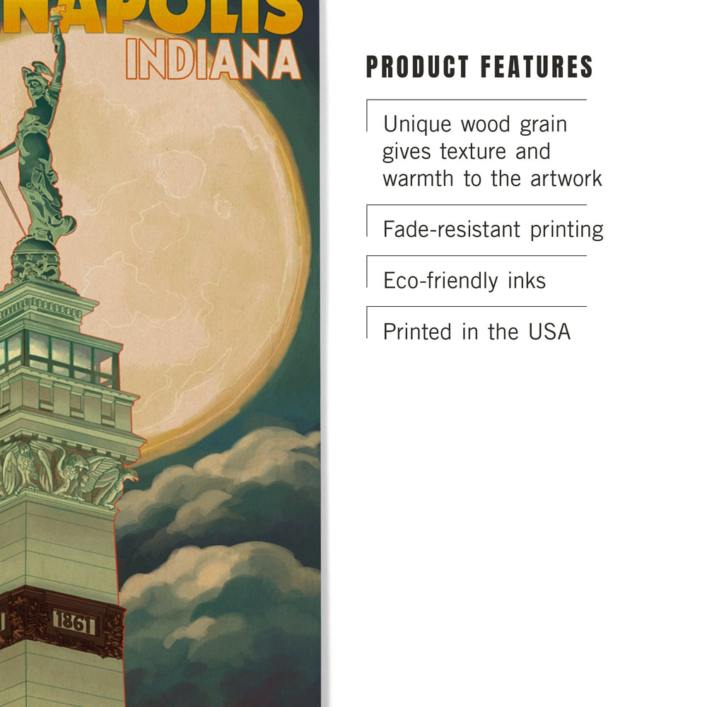 Indianapolis, Indiana, Soldiers' and Sailors' Monument & Moon, Lantern Press Artwork, Wood Signs and Postcards - Lantern Press
