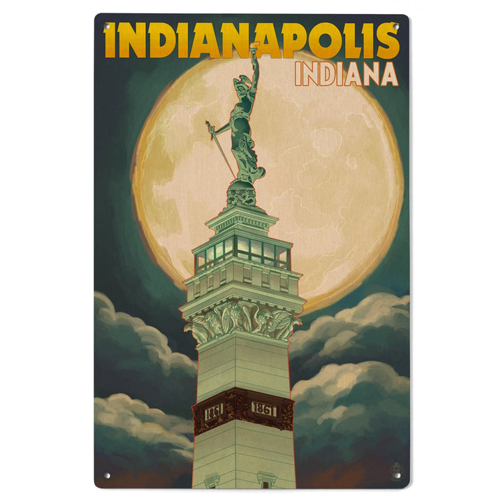 Indianapolis, Indiana, Soldiers' and Sailors' Monument & Moon, Lantern Press Artwork, Wood Signs and Postcards - Lantern Press