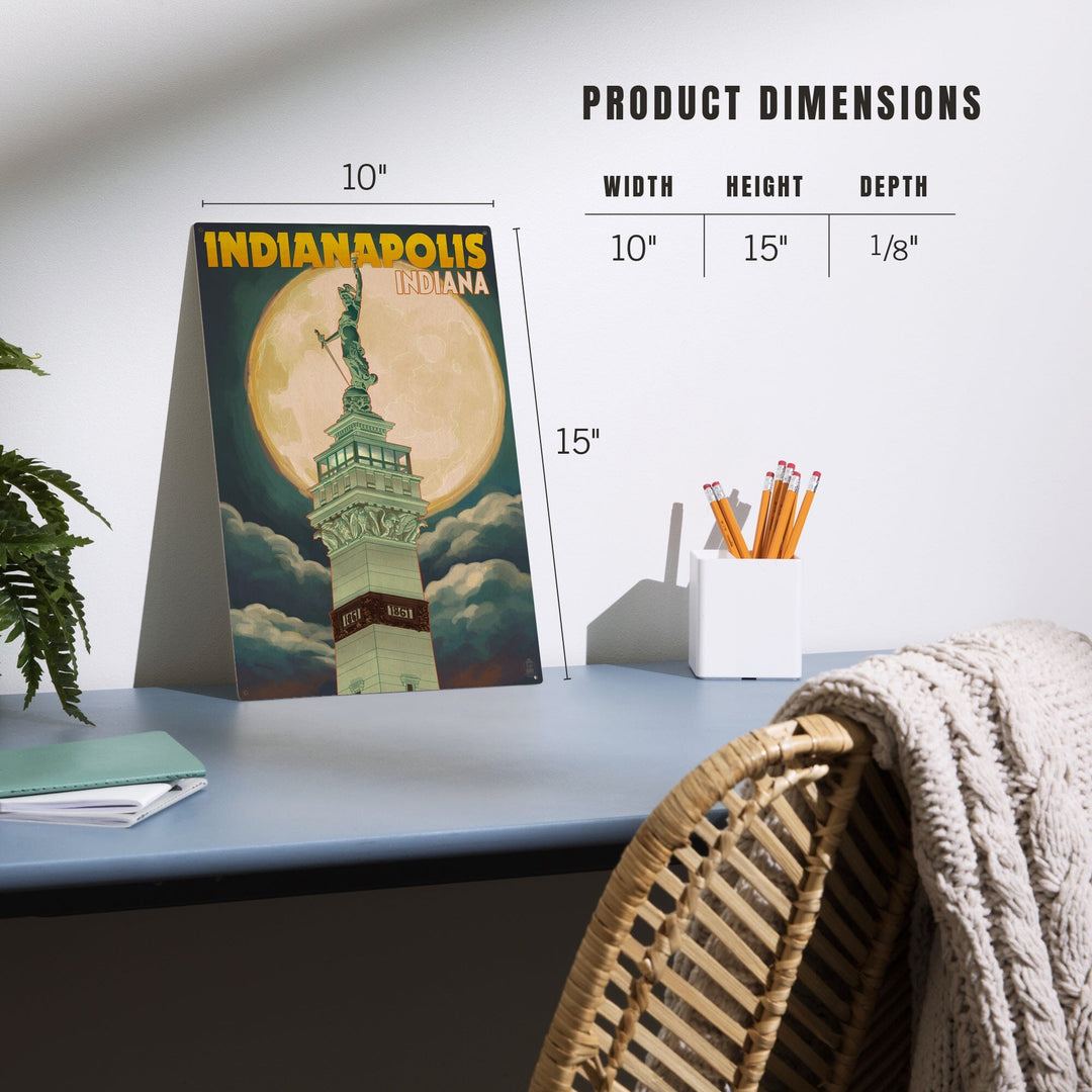 Indianapolis, Indiana, Soldiers' and Sailors' Monument & Moon, Lantern Press Artwork, Wood Signs and Postcards - Lantern Press
