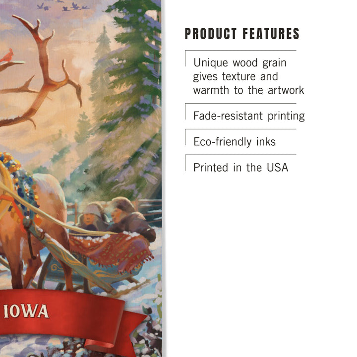 Iowa, Christmas Sleigh Ride, Wood Signs and Postcards Wood Lantern Press