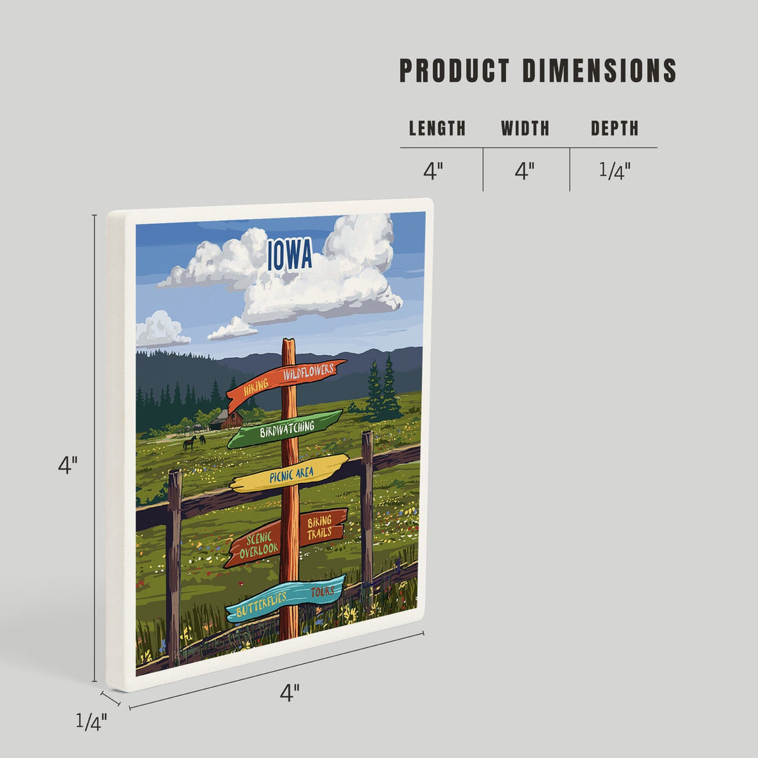 Iowa, Signpost, Meadow, Coasters Coasters Lantern Press