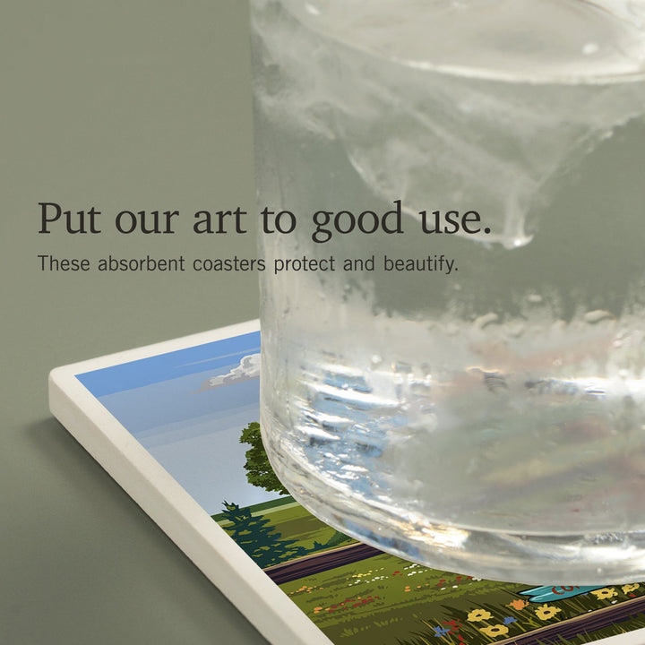 Iowa, Signpost, Orchard, Coasters Coasters Lantern Press