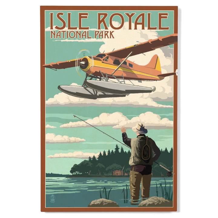 Isle Royale National Park, Michigan, Float Plane & Fisherman, Lantern Press Artwork, Wood Signs and Postcards - Lantern Press