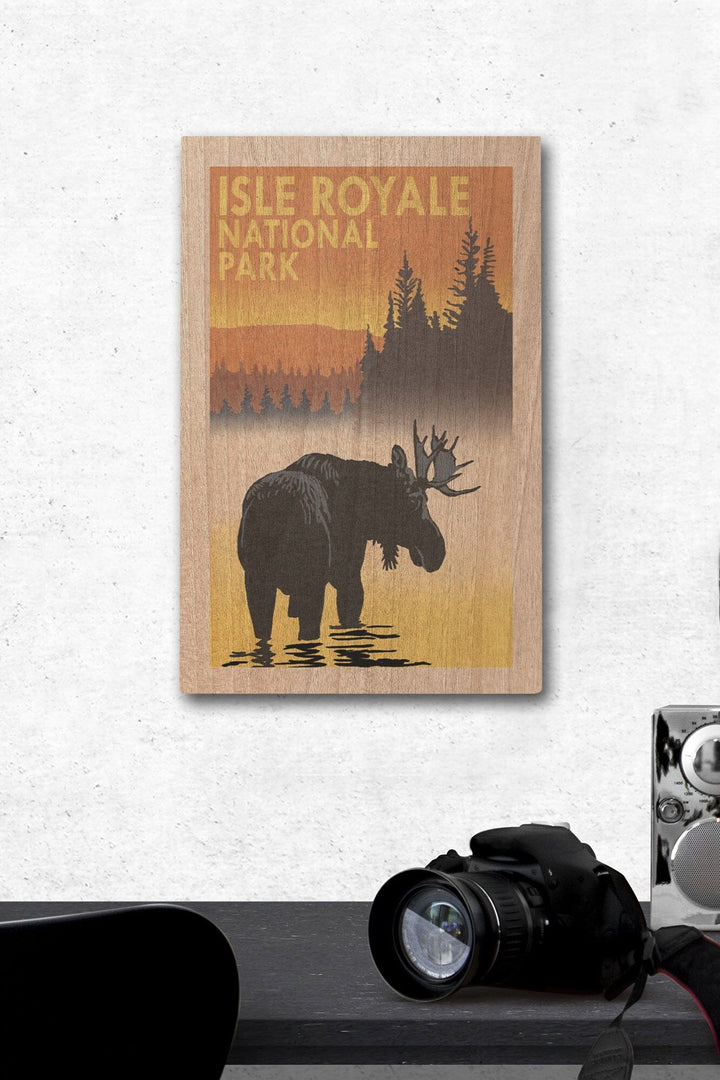 Isle Royale National Park, Michigan, Moose at Dawn, Lantern Press Artwork, Wood Signs and Postcards - Lantern Press