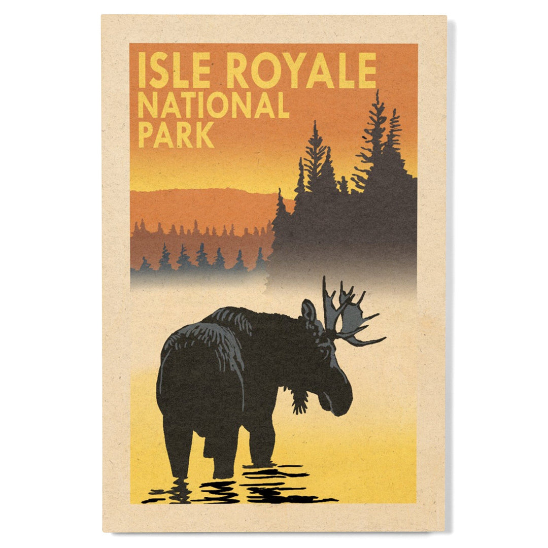 Isle Royale National Park, Michigan, Moose at Dawn, Lantern Press Artwork, Wood Signs and Postcards - Lantern Press