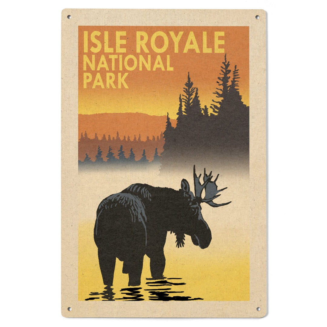 Isle Royale National Park, Michigan, Moose at Dawn, Lantern Press Artwork, Wood Signs and Postcards - Lantern Press