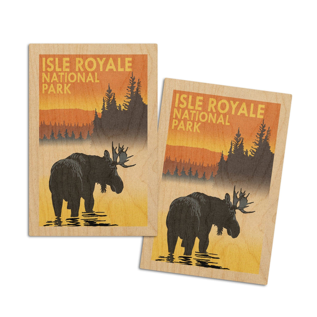 Isle Royale National Park, Michigan, Moose at Dawn, Lantern Press Artwork, Wood Signs and Postcards - Lantern Press